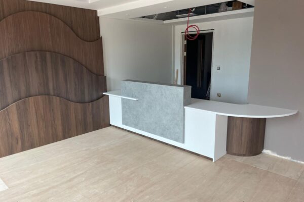 Bespoke Reception Desk, Bespoke Bookshelf and Other Fitted Furniture for Safran Landing Systems – Gloucester