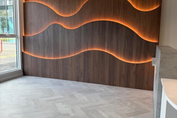 Bespoke Office Reception with Custom Built Reception Desk & Feature Walls for Safran Landing Systems