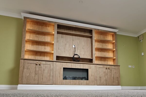 Bespoke TV Fireplace Bookcase & Linen Cupboards for Care Home Interiors