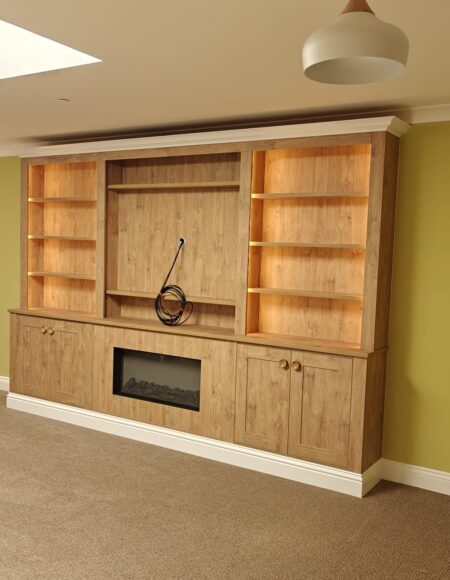 Bespoke TV Fireplace Bookcase & Linen Cupboards for Care Home Interiors