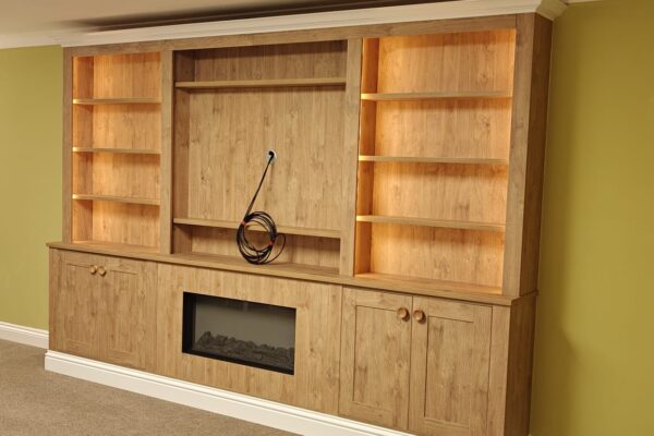 Bespoke TV Fireplace Bookcase & Linen Cupboards for Care Home Interiors
