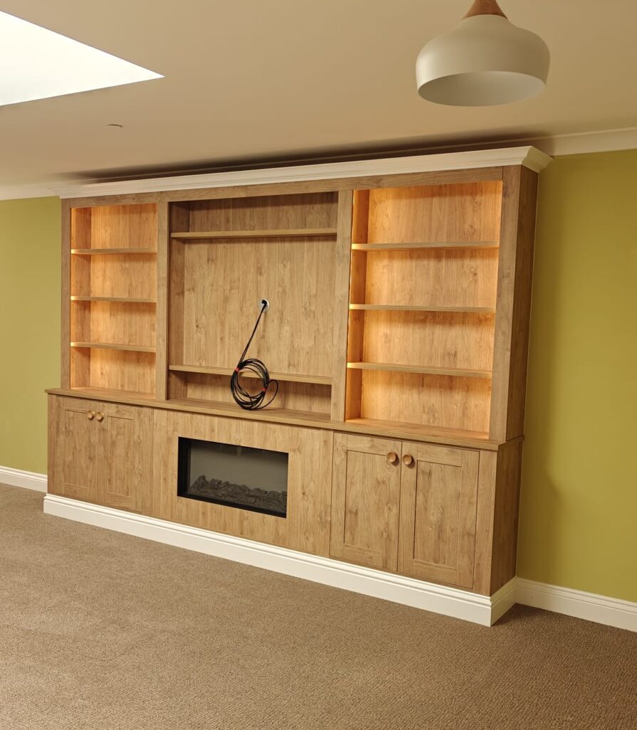 Bespoke TV Fireplace Bookcase & Linen Cupboards for Care Home Interiors