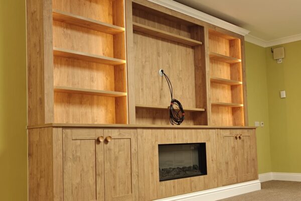 Bespoke TV Fireplace Bookcase & Linen Cupboards for Care Home Interiors